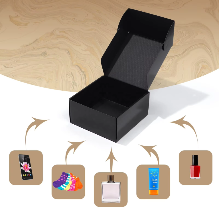 Wholesale customized fold shipping boxes custom logo paper packaging box corrugated black mailer boxes1
